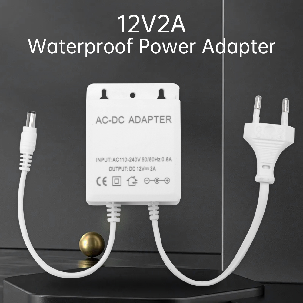 Outdoor Power Wire - DC12V 2A EU プラグアダプタセキュリティ屋外電源 LED 防水デュアルワイヤー電気監視カメラ電源アダプタ