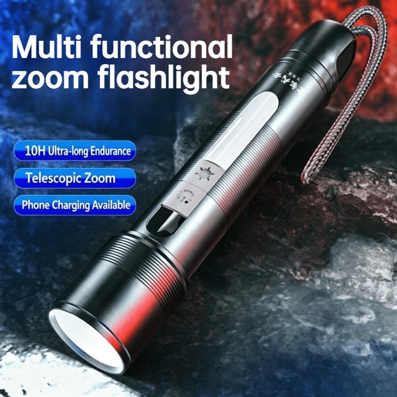 Outdoor Powerbank - 多機能 LED 懐中電灯ズーム可能な COB サイドライト充電式パワーバンクポータブル防水トーチアウトドアキャンプハイキング