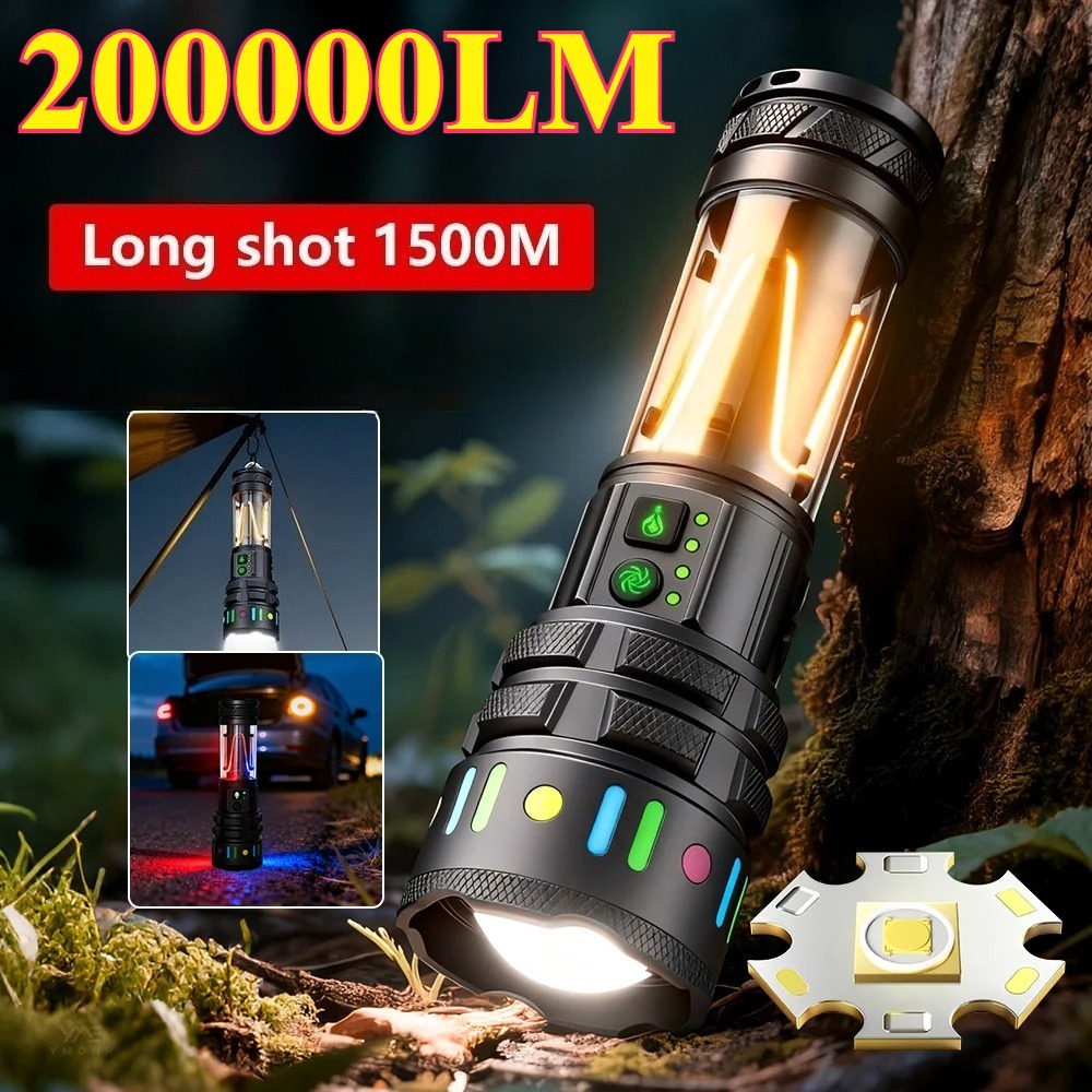 Outdoor Power Works - 強力な超高輝度LED懐中電灯、Type-C急速充電式ハンドヘルドワークトーチ、日常の屋外緊急照明用