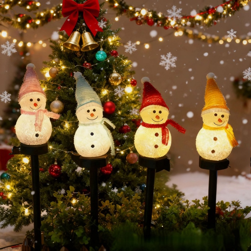 Outdoor Power For Xmas Lights - LED雪だるまソーラーガーデンライト屋外地面杭ライトソーラー式クリスマス通路ライトクリスマス芝生庭装飾用