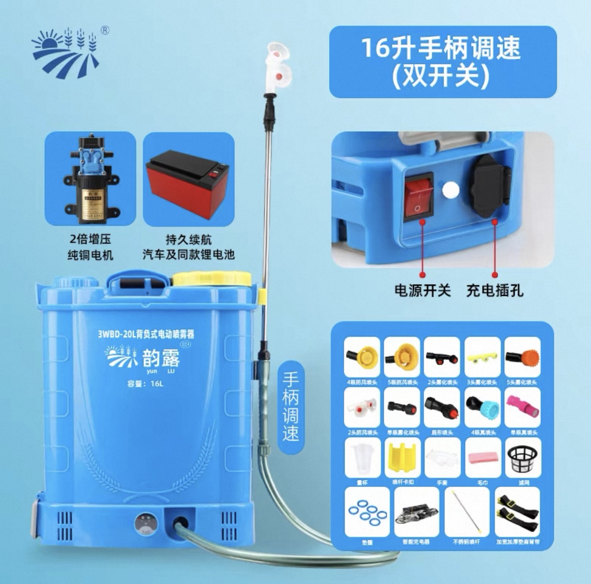 Electric Sprayer Backpack - 16L 電動噴霧器農業用ブロワーインテリジェント農薬ディスペンサー庭灌漑噴霧器充電式リチウム電池
