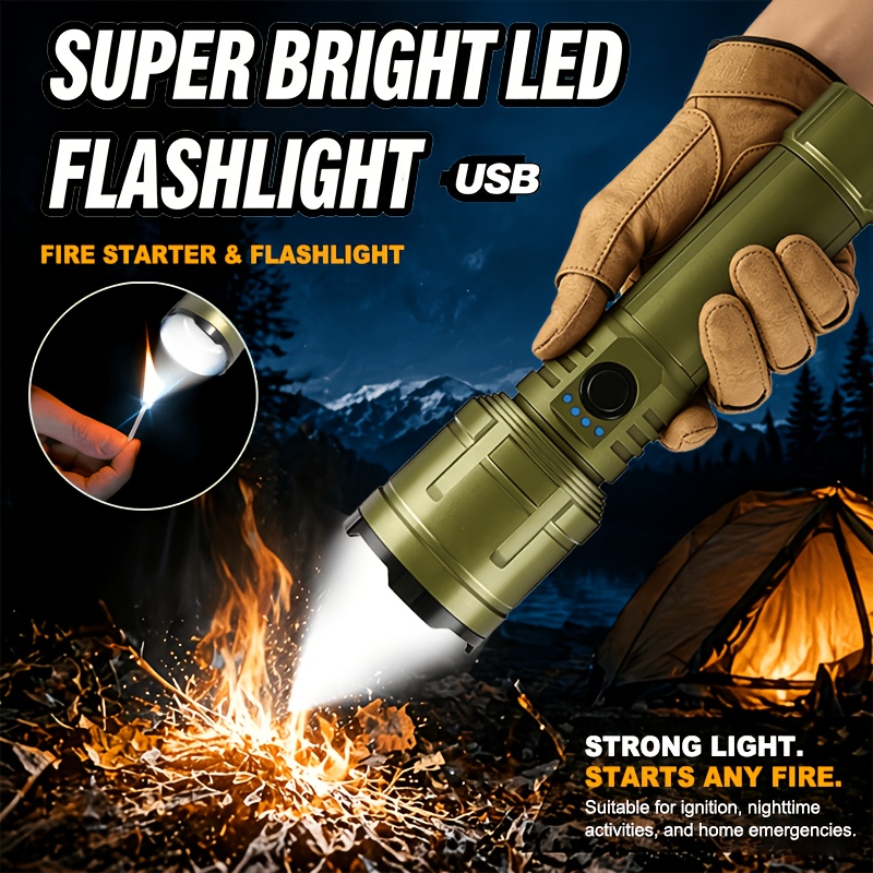 Outdoor Powerbank - 懐中電灯ライター＆モバイルバッテリーコンボ、充電式、ズーム可能な超高輝度ビーム、アウトドアキャンプ緊急用5モード懐中電灯