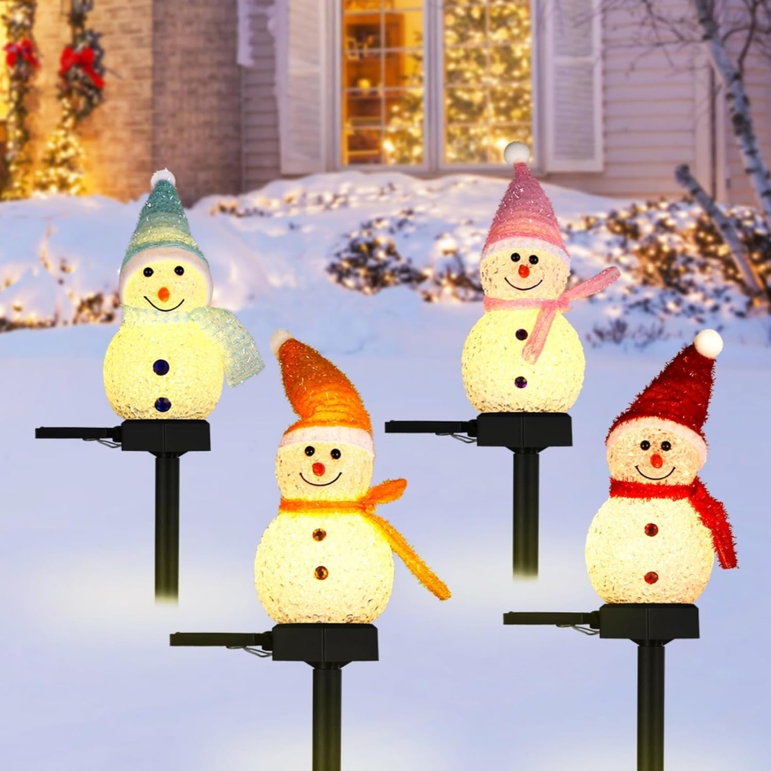 LED雪だるまソーラーガーデンライト屋外地面杭ライトソーラー - Outdoor Power For Xmas Lights のレビューと価格