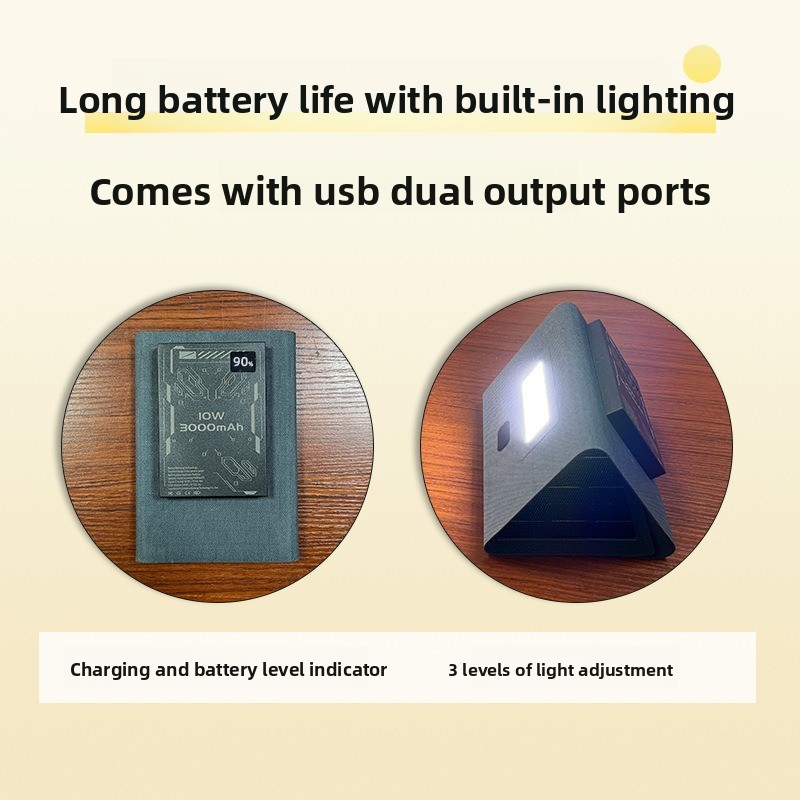 折りたたみ式ソーラーパネル充電器、LEDライト付きポータブル - Outdoor Powerbank のレビューと価格