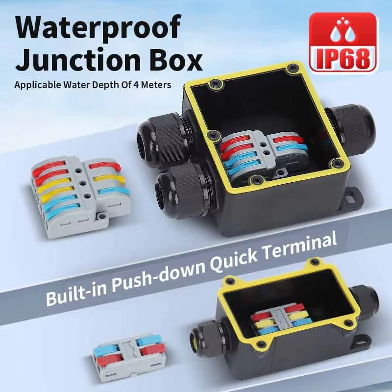 防水ジャンクションボックス IP68 2ウェイプラグライン  - Outdoor Power Wire のレビューと価格